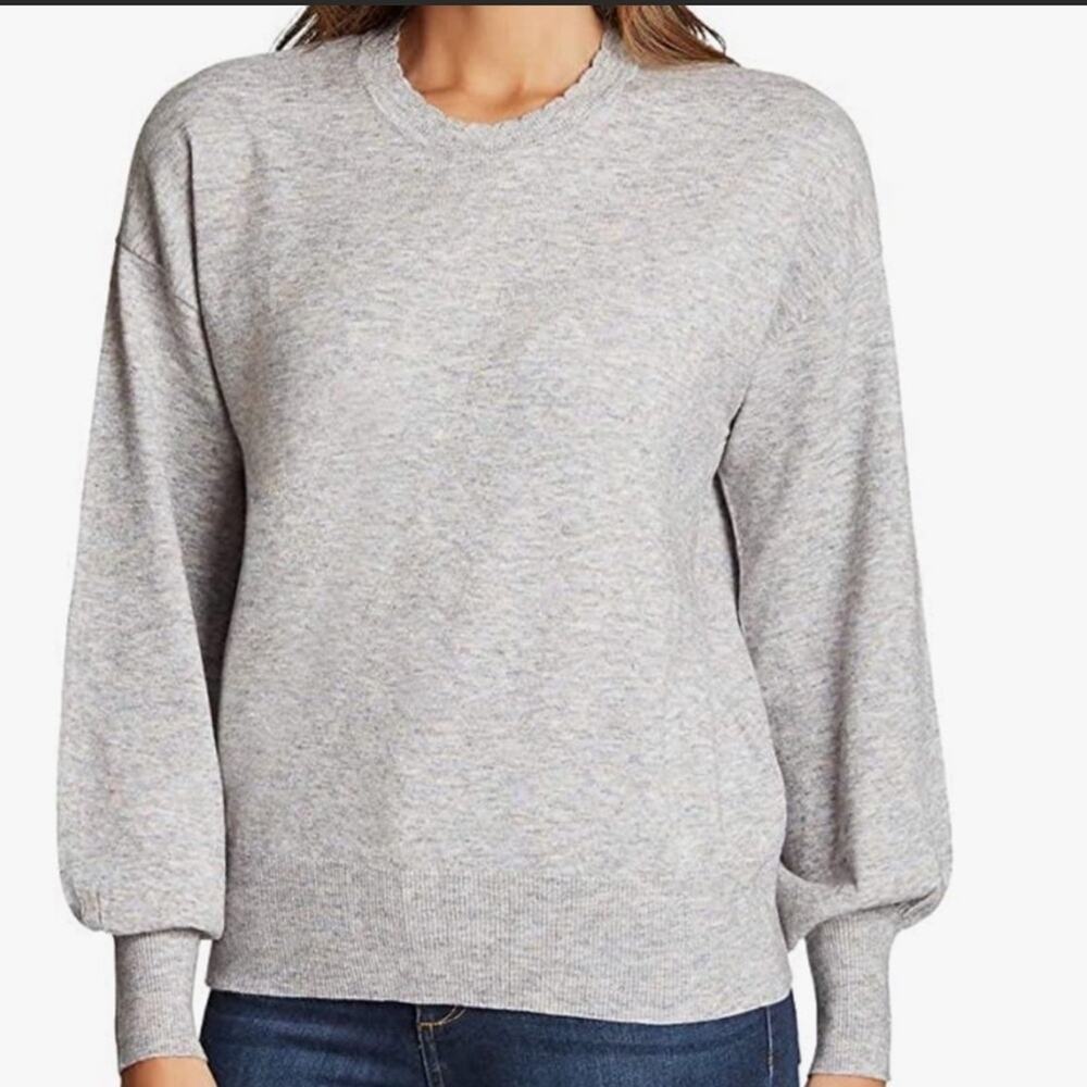 Ella Moss Sweater Womens Small Juniors Scalloped Neck Puff Sleeve Knit